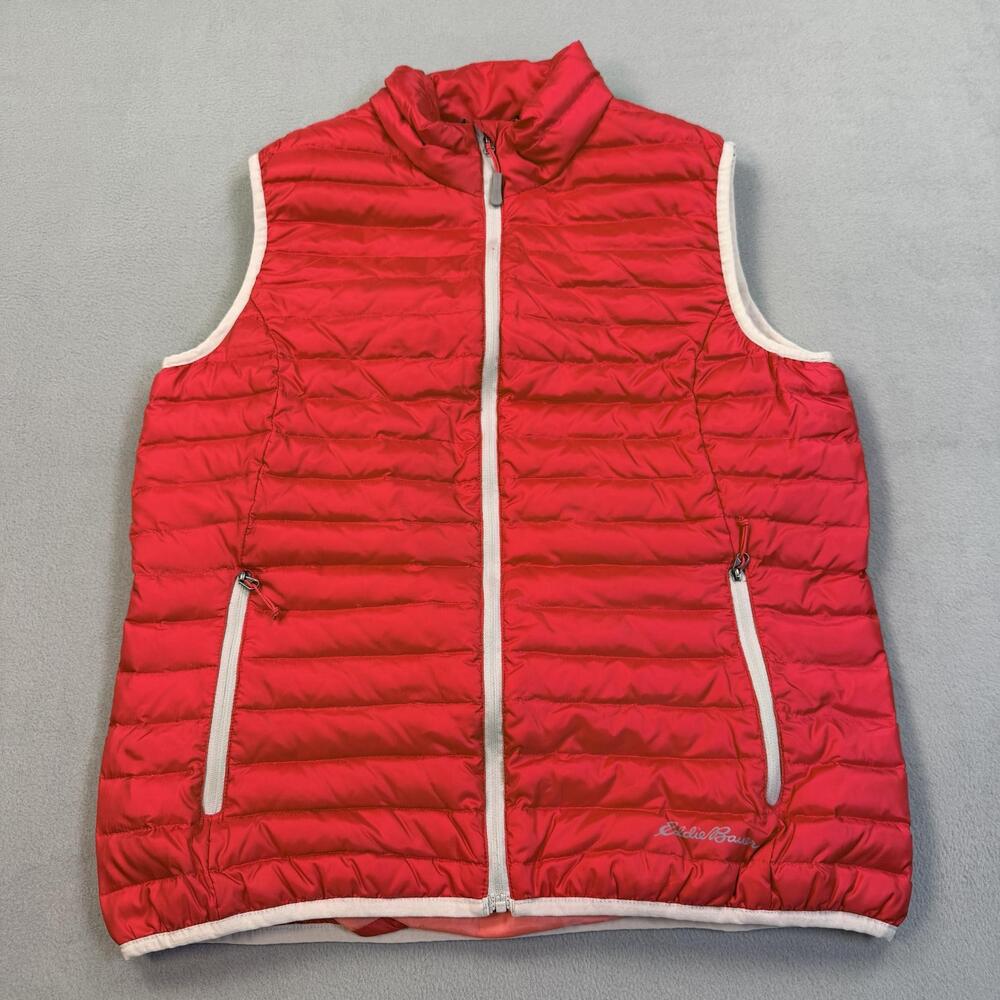 Eddie Bauer Vest Womens Medium Red EB700 Down Puffer Full Zip Quilted Nylon